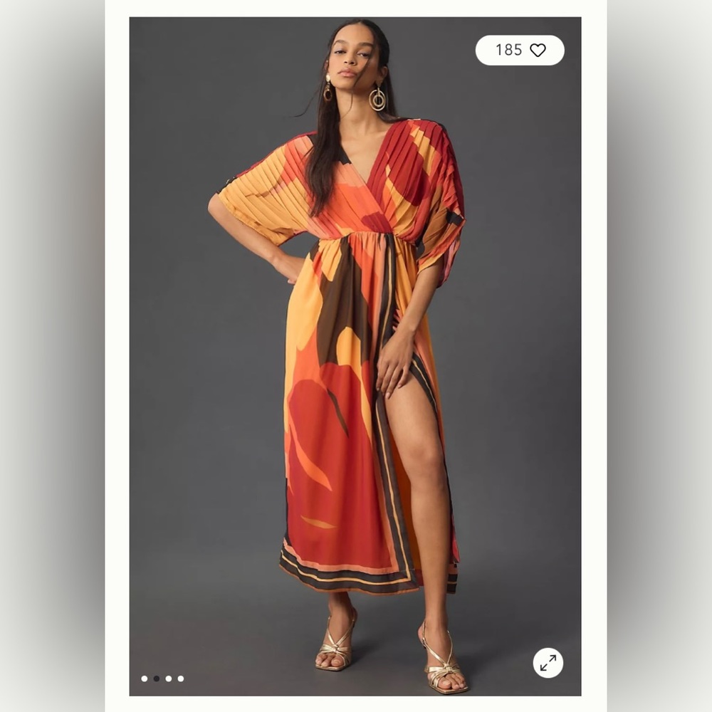 Farm Rio short sleeve wrap front maxi dress Anthropologie NWT L Large orange